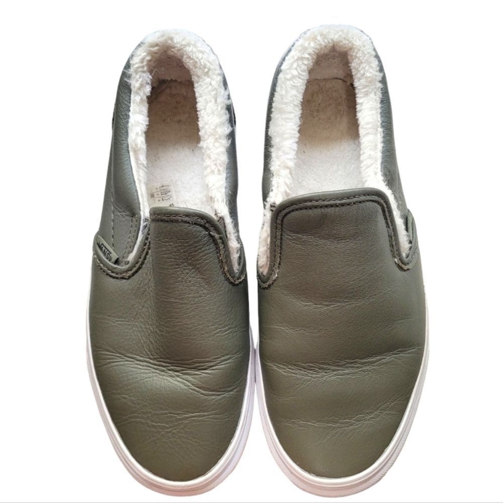 Vans Sage Green Sherpa Lined Slip On Shoes